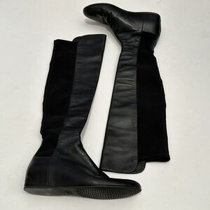Stuart Weitzman Womens 7.5 M Black 50/50 Hidden Wedge Knee High Leather Boots